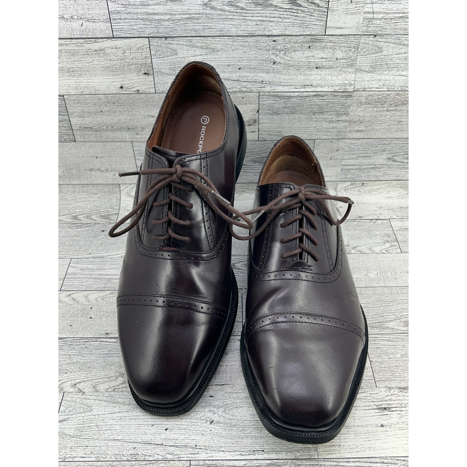 Rockport Mens K71639 Cap Toe Oxford Dark Brown Leather Shoes Adiprene Size 9w
